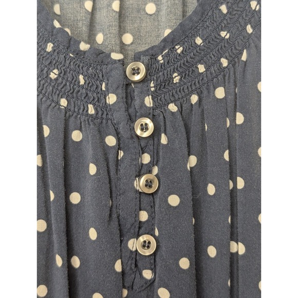 Abercrombie Kids Navy Blue Polka Dot Sleeveless Racerback Smocked Dress Girls L - Picture 2 of 5